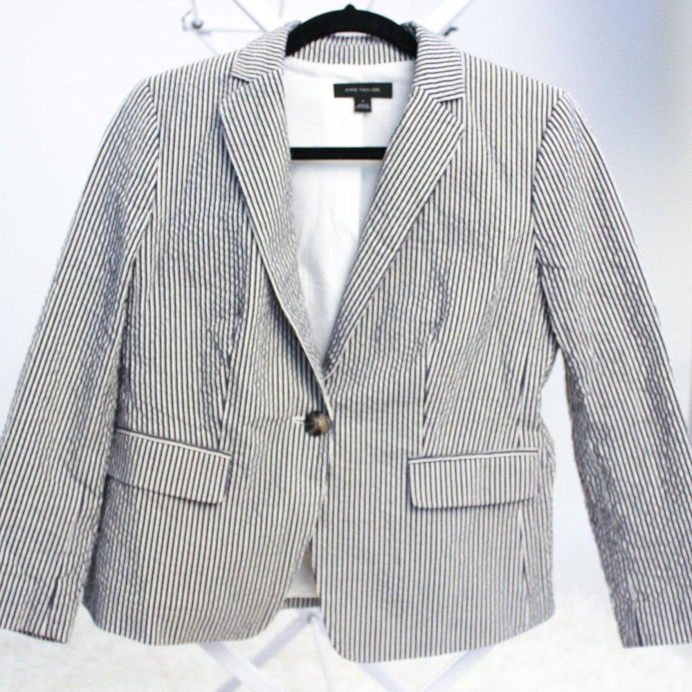 Ann Taylor Navy & White Striped Blazer